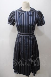 Jane Marple / レジメンタルストライプ ダブルボタンワンピース M 紺 Y-25-05-19-139-JM-OP-SZ-ZY
