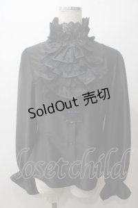 Moi-meme-Moitie / 薔薇レースストライプジャボ付きブラウス  黒 Y-25-05-19-022-MO-BL-SZ-ZY