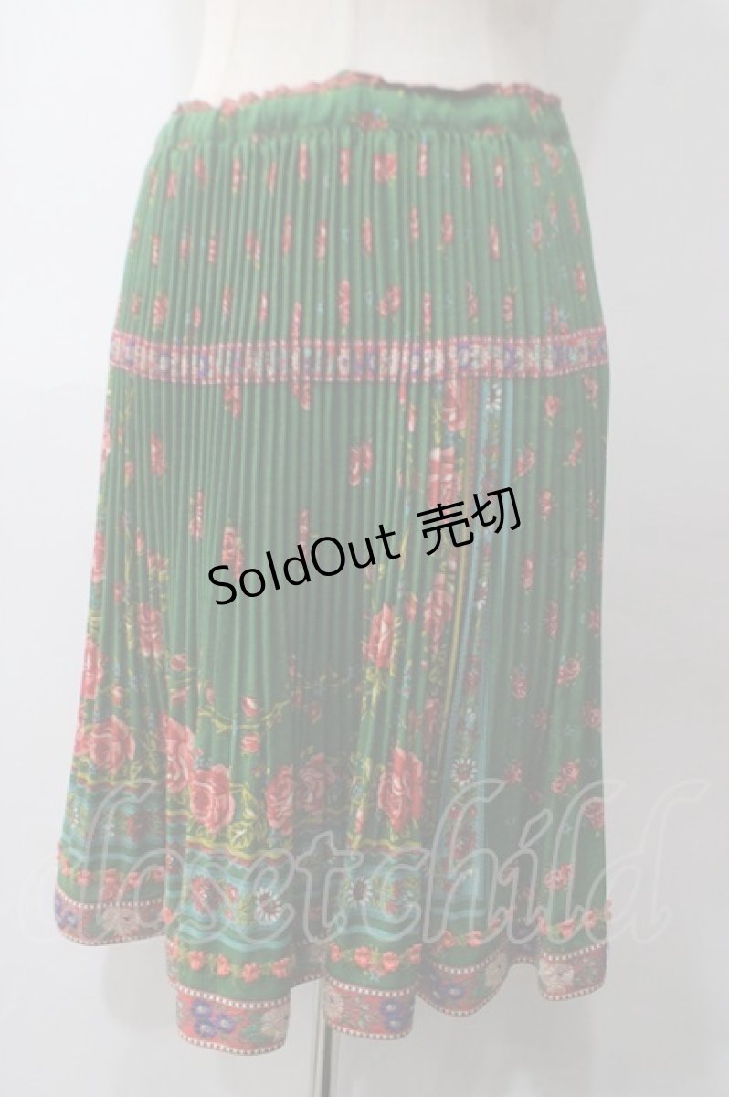 画像1: 【SALE】Jane Marple / フォークロアプリントのアコーディオンプリーツスカート M グリーン Y-25-05-19-195-JM-SK-SZ-ZT026 (1)