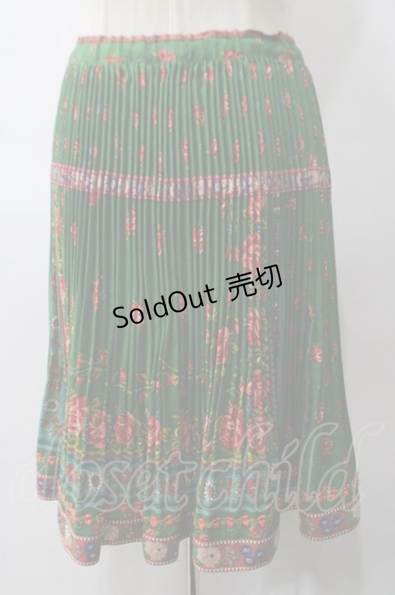 画像2: 【SALE】Jane Marple / フォークロアプリントのアコーディオンプリーツスカート M グリーン Y-25-05-19-195-JM-SK-SZ-ZT026 (2)