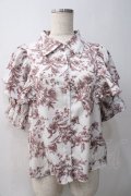 axes femme / タイ付トワルドジュイ風柄ブラウス  茶×白 Y-25-05-22-048-AX-BL-SZ-ZY