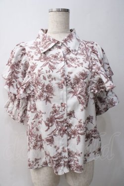 画像1: axes femme / タイ付トワルドジュイ風柄ブラウス  茶×白 Y-25-05-22-048-AX-BL-SZ-ZY