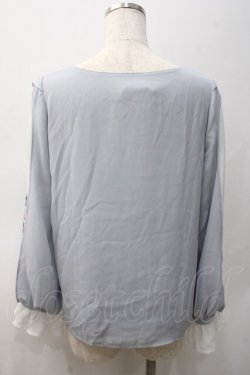 画像2: axes femme / 袖プリントブラウス M サックス Y-25-05-22-059-AX-BL-SZ-ZY
