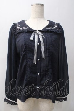 画像1: axes femme POETIQUE / 刺繍セーラー襟ブラウス M 紺 Y-25-05-22-066-AX-BL-SZ-ZY