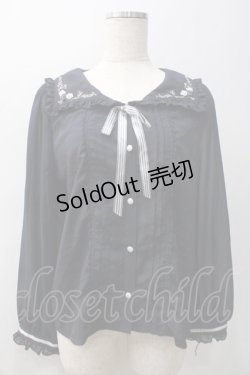 画像1: axes femme POETIQUE / 刺繍セーラー襟ブラウス M 紺 Y-25-05-22-066-AX-BL-SZ-ZI