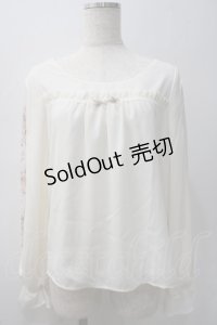 axes femme POETIQUE / 袖フラワーptシフォントップス M 生成り Y-25-05-22-073-AX-TO-SZ-ZI