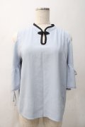 axes femme POETIQUE / アジアンデザイン肩あきブラウス M ブルー Y-25-05-22-078-AX-BL-SZ-ZY
