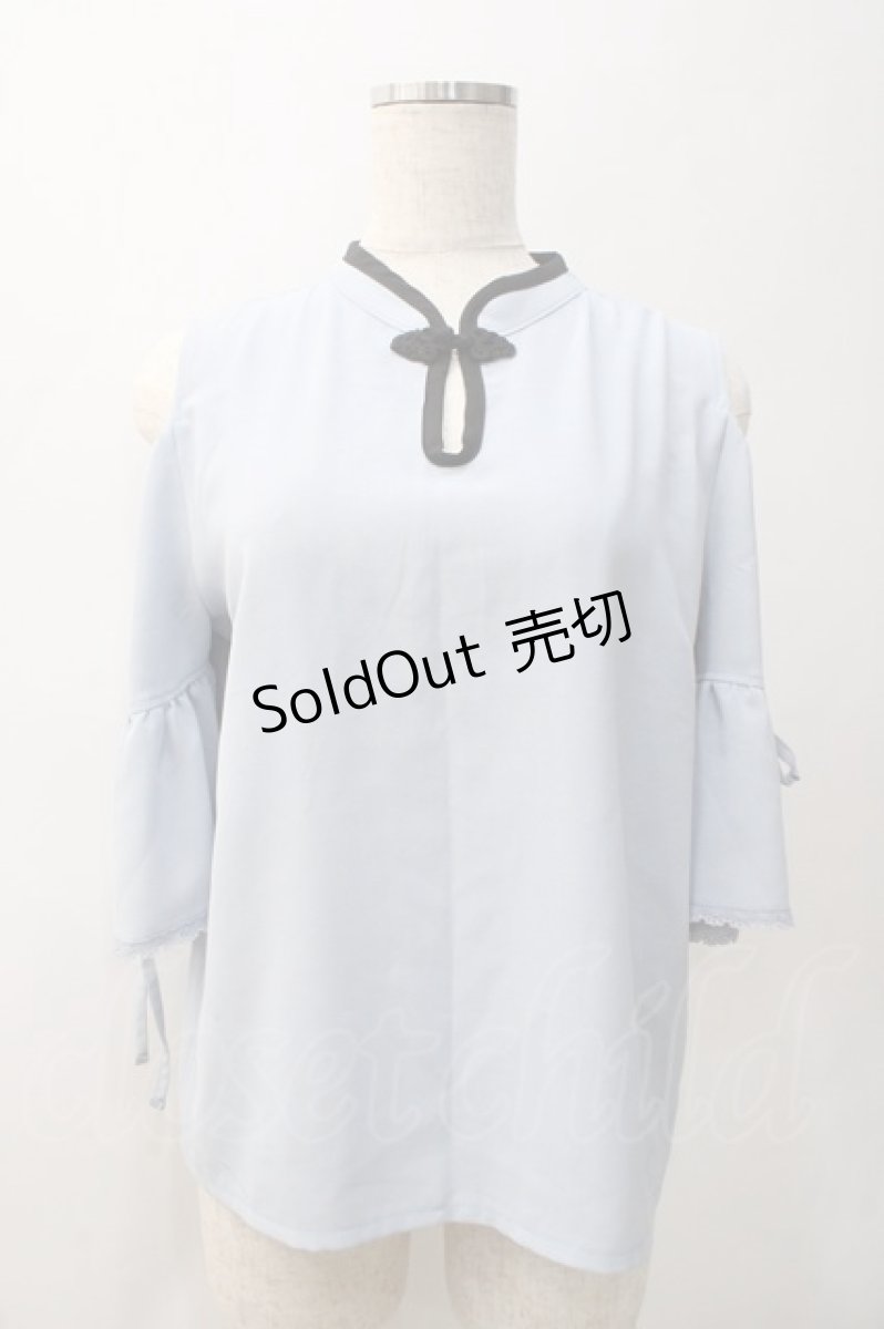画像1: 【SALE】axes femme POETIQUE / アジアンデザイン肩あきブラウス M ブルー Y-25-05-22-078-AX-BL-SZ-ZH (1)
