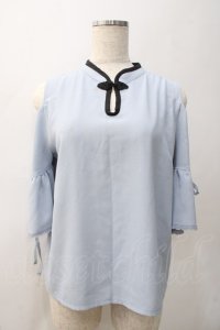 axes femme POETIQUE / アジアンデザイン肩あきブラウス M ブルー Y-25-05-22-078-AX-BL-SZ-ZI