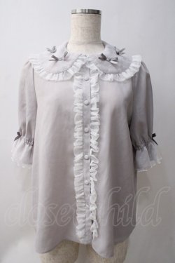 画像1: axes femme kawaii / プチリボン半袖ブラウス M グレー Y-25-05-22-089-AX-BL-SZ-ZY