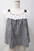 Cherir la femme / チェク柄キャミブラウス M 黒×白 Y-25-05-22-107-LO-BL-SZ-ZY