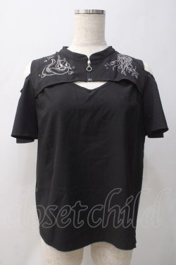 画像1: axes femme POETIQUE / ダークマリン肩開き刺繍ブラウス  黒 Y-25-05-22-110-AX-BL-SZ-ZY