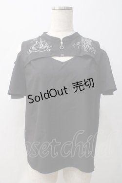画像1: axes femme POETIQUE / ダークマリン肩開き刺繍ブラウス  黒 Y-25-05-22-110-AX-BL-SZ-ZY