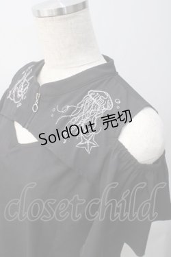 画像3: axes femme POETIQUE / ダークマリン肩開き刺繍ブラウス  黒 Y-25-05-22-110-AX-BL-SZ-ZY