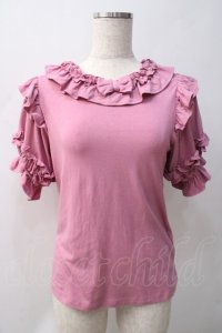 axes femme kawaii / フリルリボン半袖カットプル M ピンク Y-25-05-22-111-AX-TO-SZ-ZI