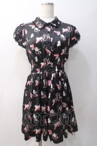 Rose Marie seoir / shirringワンピース  ネコバレエ柄黒 Y-25-05-22-129-EL-OP-SZ-ZY