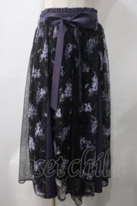 axes femme / 紫陽花プリントレーススカート F 黒 Y-25-05-22-201-AX-SK-SZ-ZI