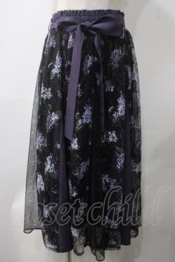 画像1: axes femme / 紫陽花プリントレーススカート F 黒 Y-25-05-22-201-AX-SK-SZ-ZY