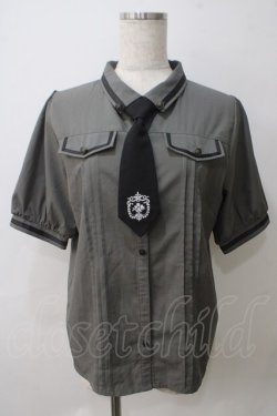 画像1: axes femme / ミリタリー風タイ付ブラウス L カーキ Y-25-05-25-085-AX-BL-SZ-ZY