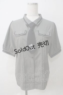 画像1: axes femme / ミリタリー風タイ付ブラウス L カーキ Y-25-05-25-085-AX-BL-SZ-ZY