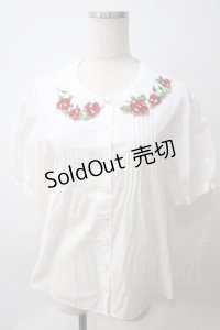 Jane Marple / ローズエンブロイダリーカラーのブラウス M ホワイト×レッド Y-25-05-25-088-JM-BL-SZ-ZY