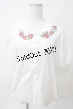 画像1: Jane Marple / ローズエンブロイダリーカラーのブラウス M ホワイト×レッド Y-25-05-25-088-JM-BL-SZ-ZY