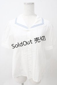 Jane Marple / クラシックマリンカラーのブラウス M オフホワイト×ブルーグレイライン Y-25-05-25-089-JM-BL-SZ-ZY