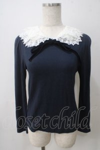 Jane Marple / マルチレースカラーカットソー M ネイビ- Y-25-05-25-092-JM-TO-SZ-ZT0725