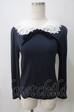 画像1: Jane Marple / マルチレースカラーカットソー M ネイビ- Y-25-05-25-092-JM-TO-SZ-ZY