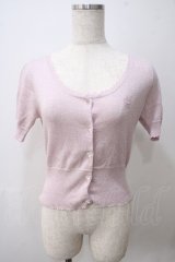 Emily Temple cute / ハートロゴ刺繍 ラメニットパフカーディガン  ピンク Y-25-05-25-104-ET-TO-SZ-ZY