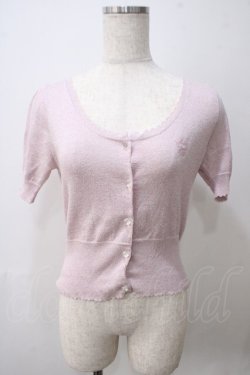 画像1: Emily Temple cute / ハートロゴ刺繍 ラメニットパフカーディガン  ピンク Y-25-05-25-104-ET-TO-SZ-ZY