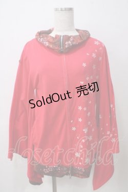 画像1: gouk / 桜プリント着物袖パーカー  赤 Y-25-05-25-107-GO-TO-SZ-ZT108