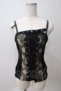 Ozz On / ジャガード×ベロアレースアップキャミソール  黒 Y-25-05-25-110-OO-TS-SZ-ZY