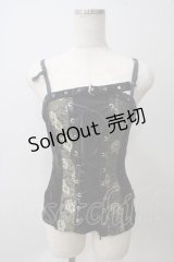 Ozz On / ジャガード×ベロアレースアップキャミソール  黒 Y-25-05-25-110-OO-TS-SZ-ZY