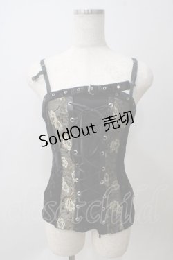 画像1: Ozz On / ジャガード×ベロアレースアップキャミソール  黒 Y-25-05-25-110-OO-TS-SZ-ZY