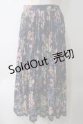 axes femme / 水彩花柄プリーツロングスカート  紺 Y-25-05-25-209-AX-SK-SZ-ZT503