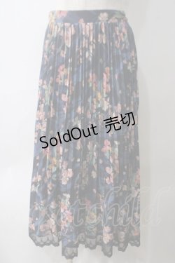 画像1: axes femme / 水彩花柄プリーツロングスカート  紺 Y-25-05-25-209-AX-SK-SZ-ZT503