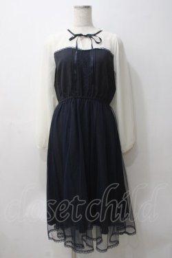 画像1: axes femme POETIQUE / チュールデザインワンピース M 紺 Y-25-05-29-048-AX-OP-SZ-ZY