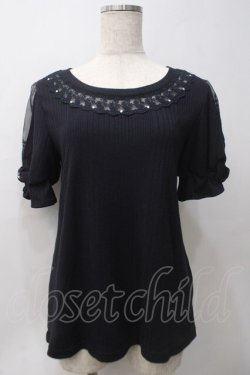 画像1: axes femme / 袖デザイン半袖プルオーバー M 紺 Y-25-05-29-006-AX-TO-SZ-ZY