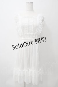 axes femme kawaii / ドットチュールエプロン M 白 Y-25-05-29-050-AX-OP-SZ-OS