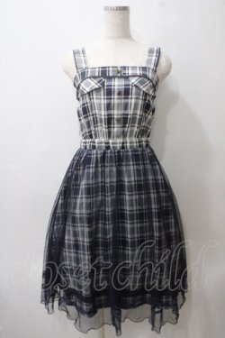 画像1: axes femme POETIQUE / チェック×チュールワンピース M 紺 Y-25-05-29-057-AX-OP-SZ-ZY