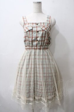 画像1: axes femme POETIQUE / チェック×チュールワンピース M ミント Y-25-05-29-058-AX-OP-SZ-ZY