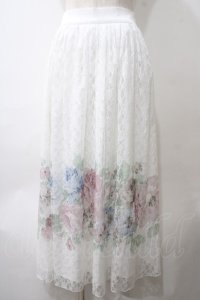 axes femme / レースプリント配色ローズスカート F 白 Y-25-05-29-080-AX-SK-SZ-ZI
