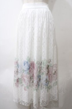 画像1: axes femme / レースプリント配色ローズスカート F 白 Y-25-05-29-080-AX-SK-SZ-ZY