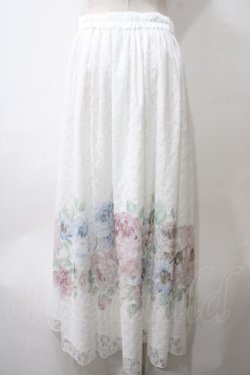 画像2: axes femme / レースプリント配色ローズスカート F 白 Y-25-05-29-080-AX-SK-SZ-ZY