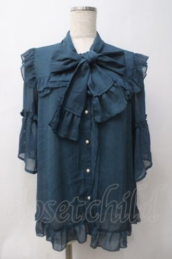 画像1: axes femme / シアーフリルボータイブラウス  グリーン Y-25-05-29-009-AX-BL-SZ-ZY