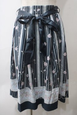 画像1: axes femme / チューリップ柄ミドルスカート M 紺 Y-25-05-29-095-AX-SK-SZ-ZY