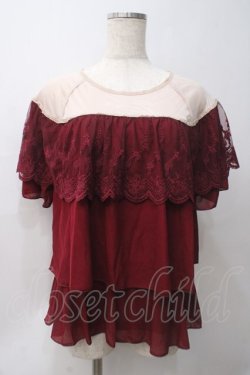 画像1: axes femme / レースケープ風バイカラープルオーバー M 赤 Y-25-05-29-012-AX-TO-SZ-ZY