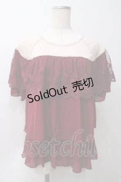 画像1: axes femme / レースケープ風バイカラープルオーバー M 赤 Y-25-05-29-012-AX-TO-SZ-ZY