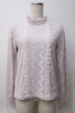 画像1: axes femme POETIQUE / リボンブローチ付レーシーブラウス M ラベンダー Y-25-05-29-025-AX-BL-SZ-ZY